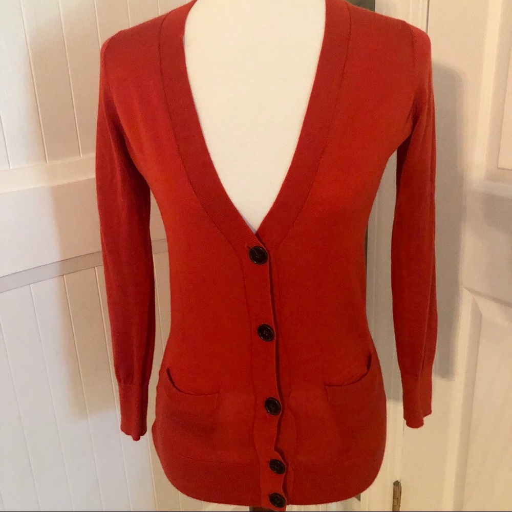 LOFT Dark Red Button-down cardigan.